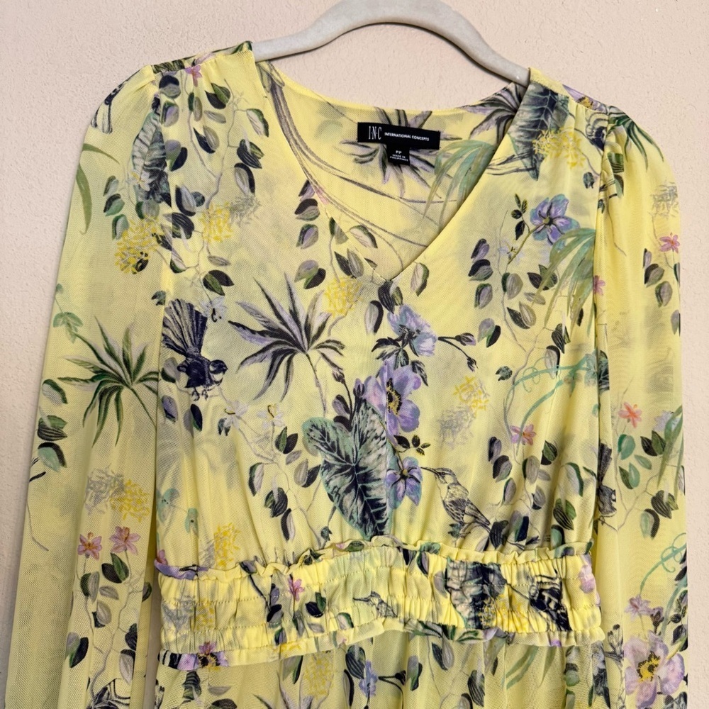INC International Concepts Pretty Yellow Floral Blouse Top Sz PP Spring Summer - Picture 4 of 16